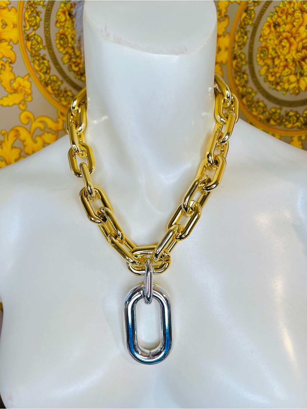 Choker 14” to 16” yellow white gold plated necklace statement Link 2 tone Oval